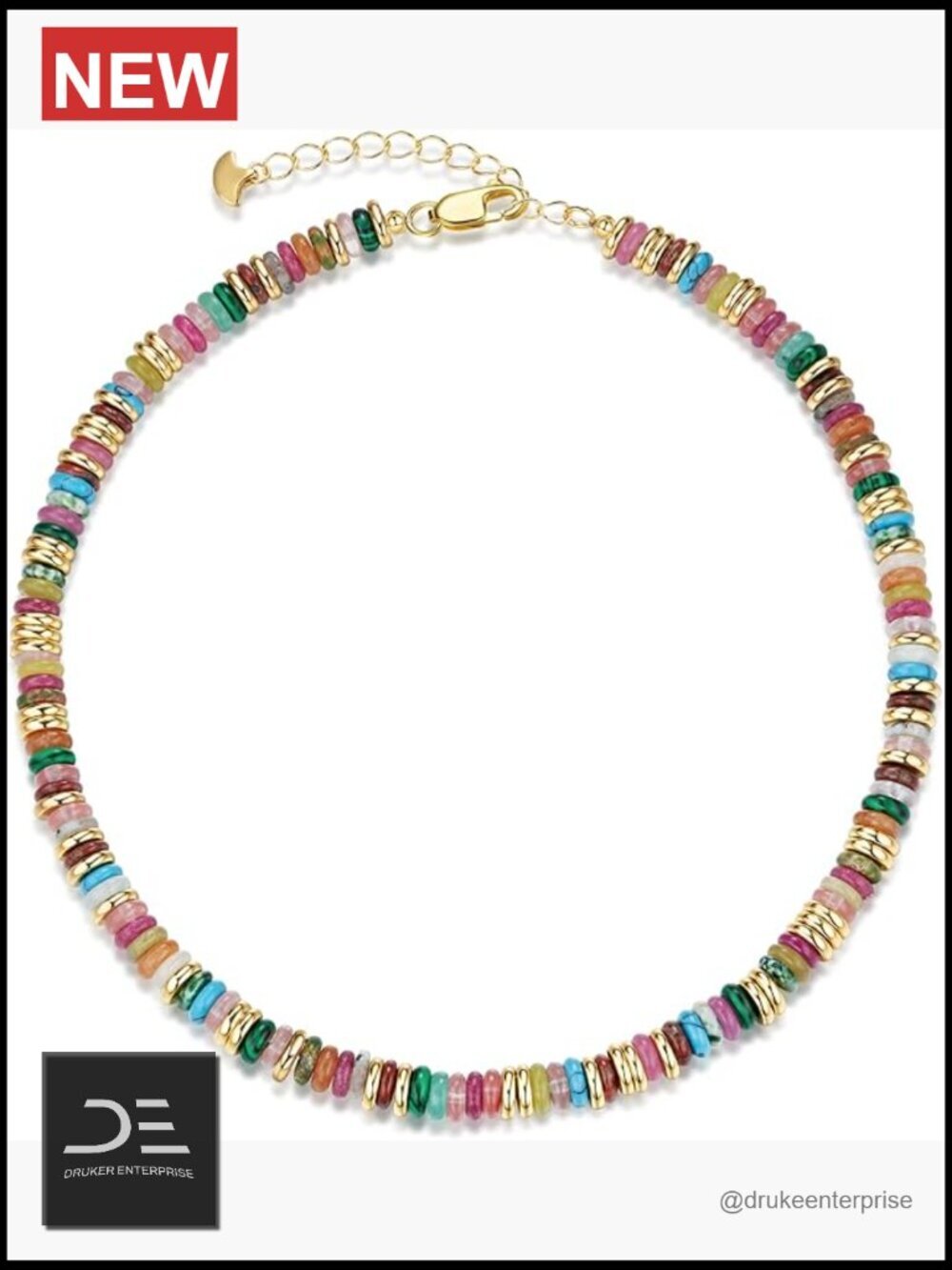 18K Gold Plated Natural Gemstone Quartz Crystal Bead Adjustable Choker Necklace